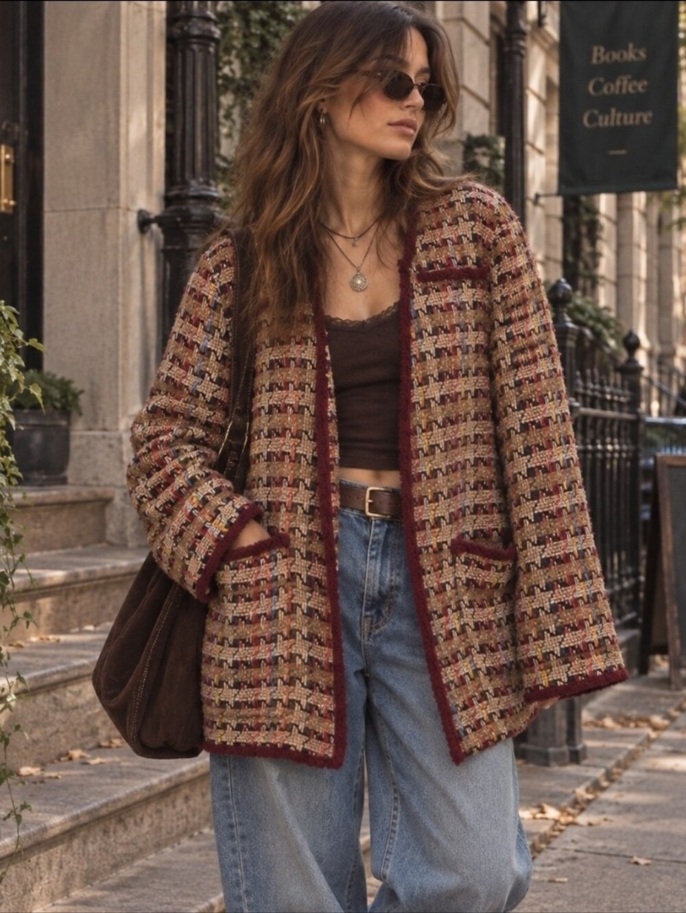 Anthropologie Ett:twa Halequin Burgandy Tweed Oversized Classic Heritage Jacket